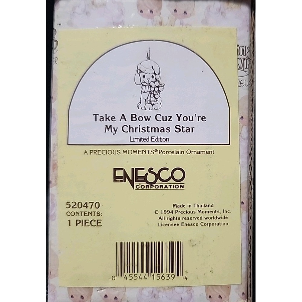 Precious Moments Ornament Take A Bow Cuz You're My Christmas Star #520470 1994